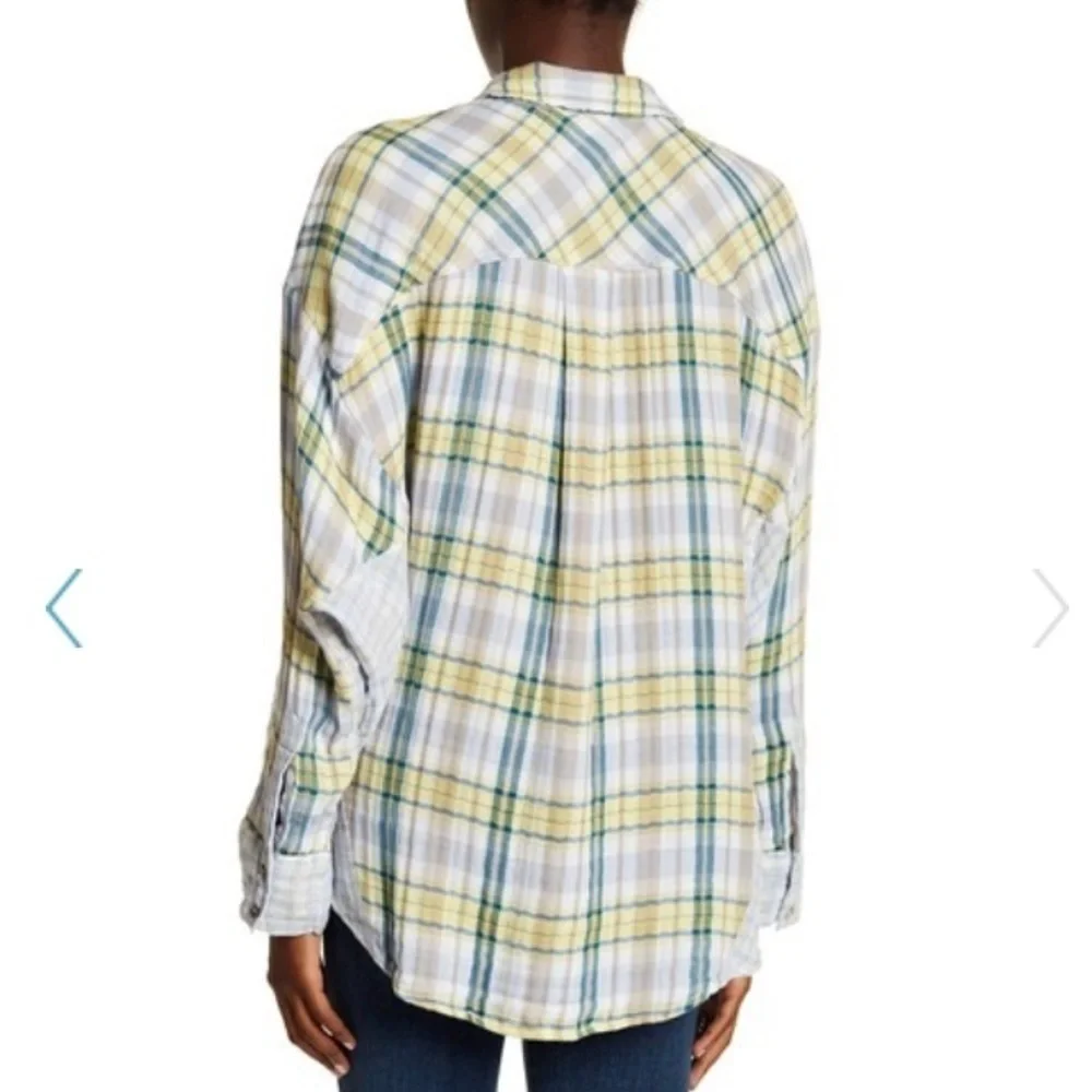 [Free People] Long Dolman Sleeve Plaid Shirt